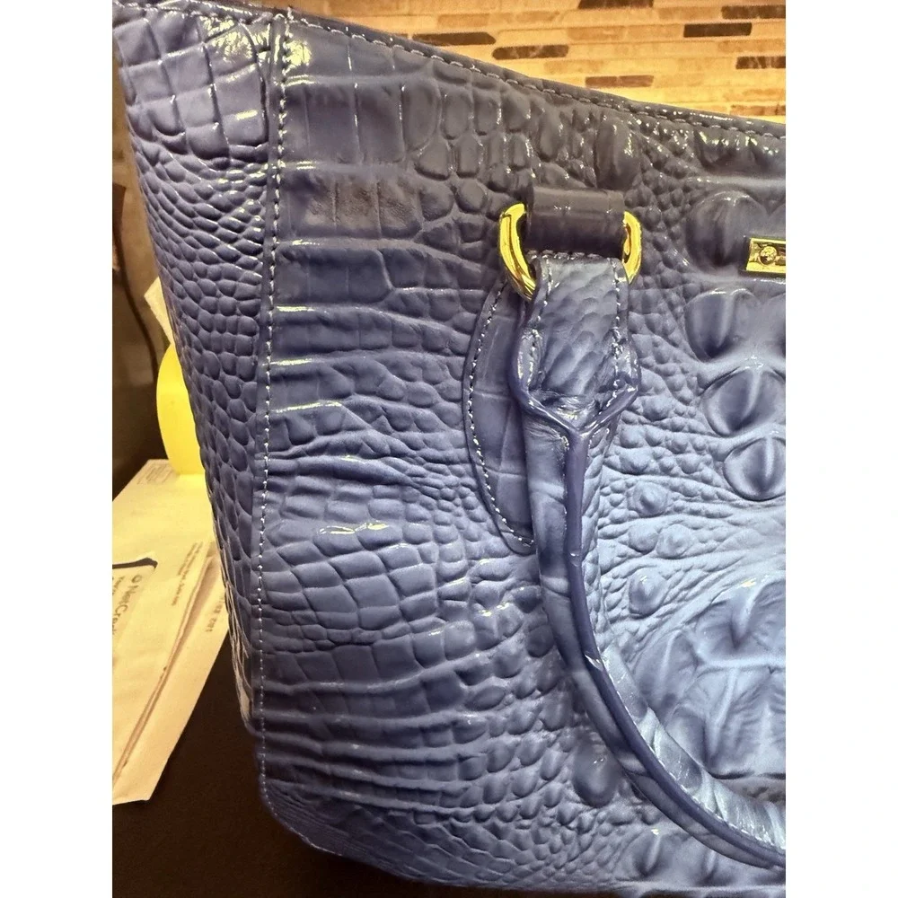 Brahmin Small Lena Satchel Croc Iris Blue Leather Shoulder Handbag Vtg Unused